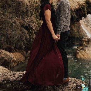 Full length burgundy dress with slit